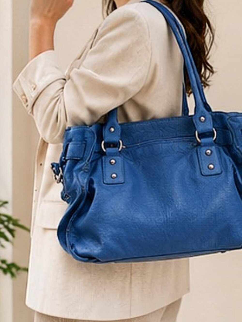 New Genuine Italian Leather Satchel Vibrant Luciana Verde Handbag – Cobalt Blue - Picture 2 of 9